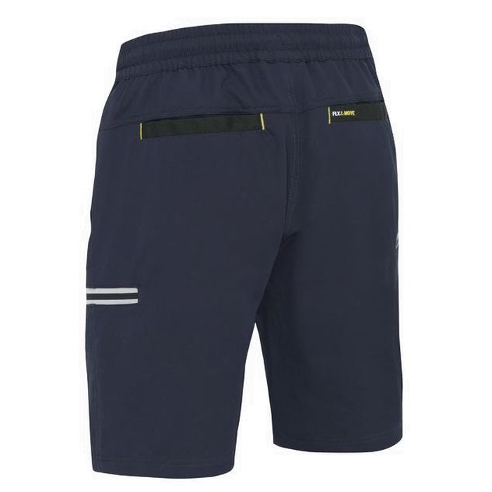 Bisley BSHC1333 Flex and Move 4-Way Stretch Elastic Waist Cargo Shorts, worksite, navy, rear view