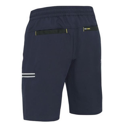 Bisley BSHC1333 Flex and Move 4-Way Stretch Elastic Waist Cargo Shorts, worksite, navy, rear view