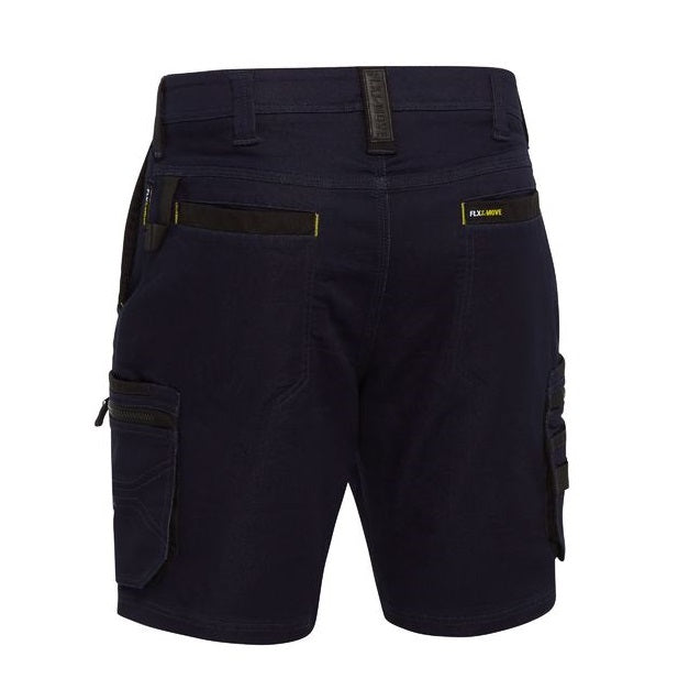 Rear view, navy blue, Bisley BSHC1335 Flex And Move Stretch Zip Cargo Shorts