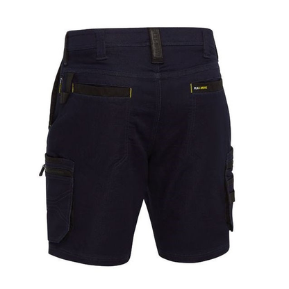 Rear view, navy blue, Bisley BSHC1335 Flex And Move Stretch Zip Cargo Shorts