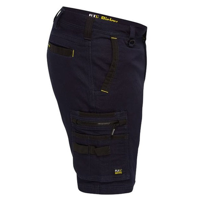 Side view, denim navy, Bisley BSHC1335 Flex And Move Stretch Zip Cargo Shorts