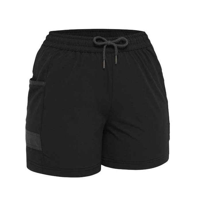 Black, flattering fit, short, Bisley BSHL1331 Womens Flex And Move 4-way Stretch Elastic Waist Shorts, front view