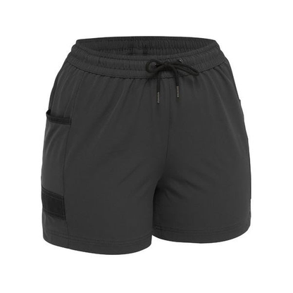 Charcoal grey, multiple pockets, Bisley BSHL1331 Womens Flex And Move 4-way Stretch Elastic Waist Short, front view