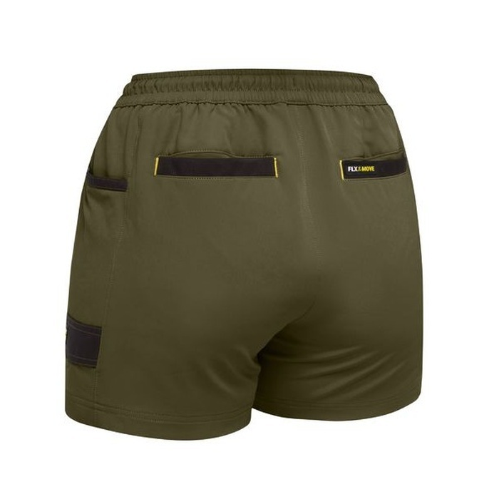 Bisley BSHL1331 Womens Flex And Move 4-way Stretch Elastic Waist Short, green, rear view