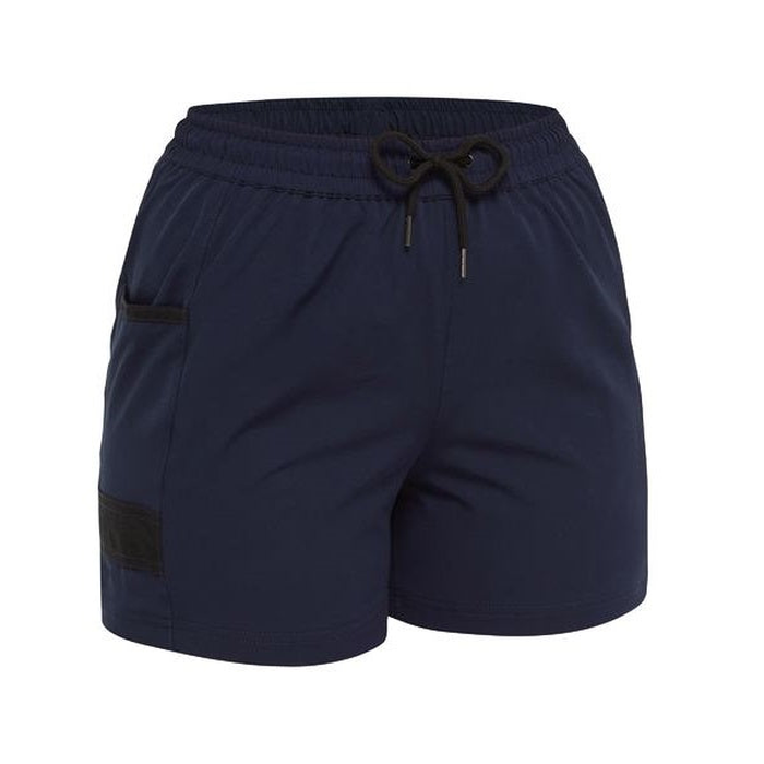 Bisley BSHL1331 Womens Flex And Move 4-way Stretch Elastic Waist Short, navy, elastic waist with drawstring, front view