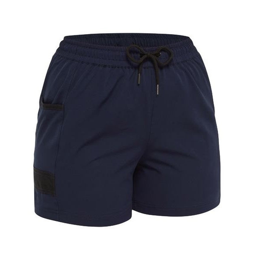 Bisley BSHL1331 Womens Flex And Move 4-way Stretch Elastic Waist Short, navy, elastic waist with drawstring, front view