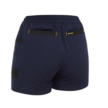 Navy blue technical shorts , Bisley BSHL1331 Womens Flex And Move 4-way Stretch Elastic Waist Short, rear view