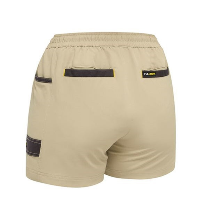 Bisley BSHL1331 Womens Flex And Move 4-way Stretch Elastic Waist Short, stone, rear view