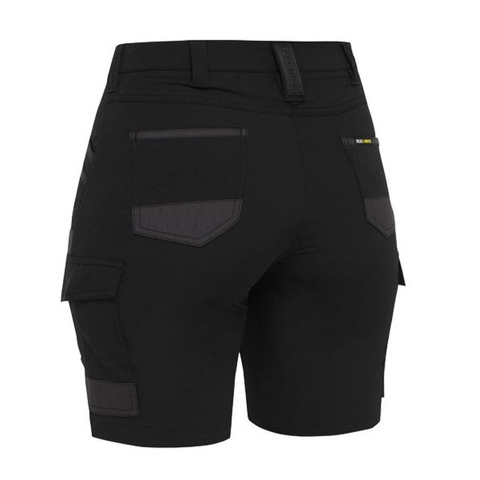 Bisley BSHL1332 Womens Flex And Move 4-way Stretch Zip Cargo Short, black rear view