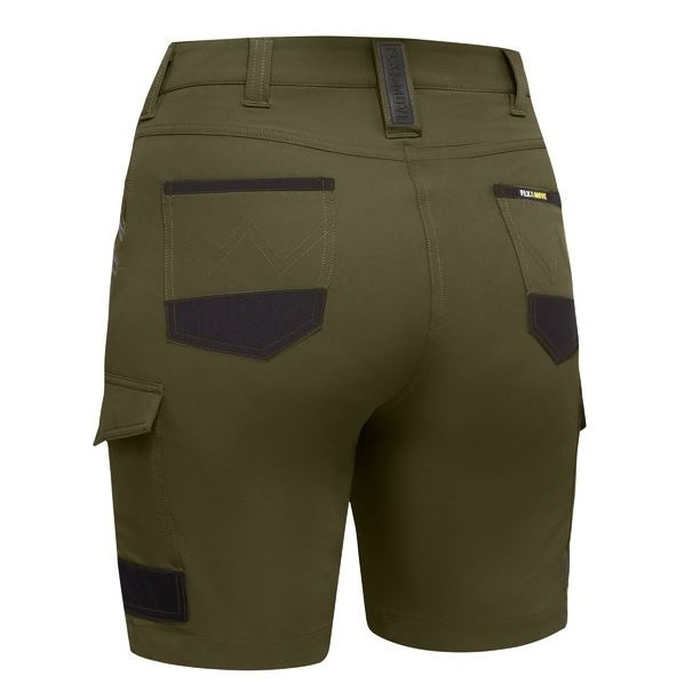 Bisley BSHL1332 Womens Flex And Move 4-way Stretch Zip Cargo Short, green rear view