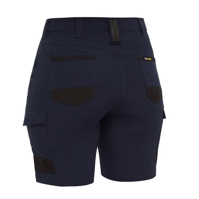 Navy blue, rear view, Bisley BSHL1332 Womens Flex And Move 4-way Stretch Zip Cargo Short
