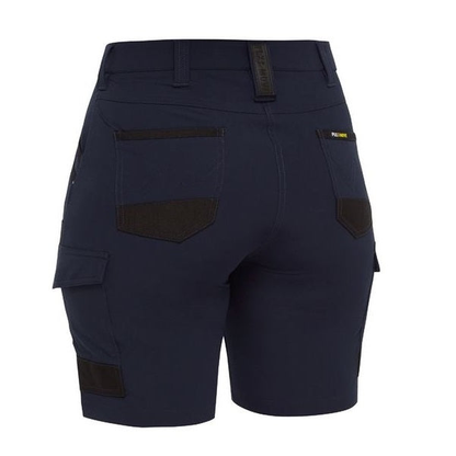Navy blue, rear view, Bisley BSHL1332 Womens Flex And Move 4-way Stretch Zip Cargo Short