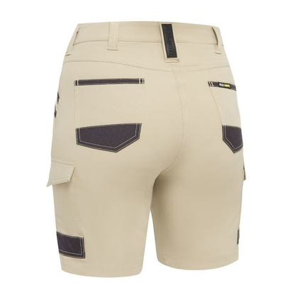Bisley BSHL1332 Womens Flex And Move 4-way Stretch Zip Cargo Short, rear view stone
