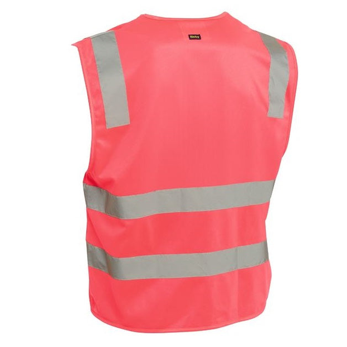 Pink safety vest, rear view, Bisley BV0341T Taped Hivis Safety Zip Vest
