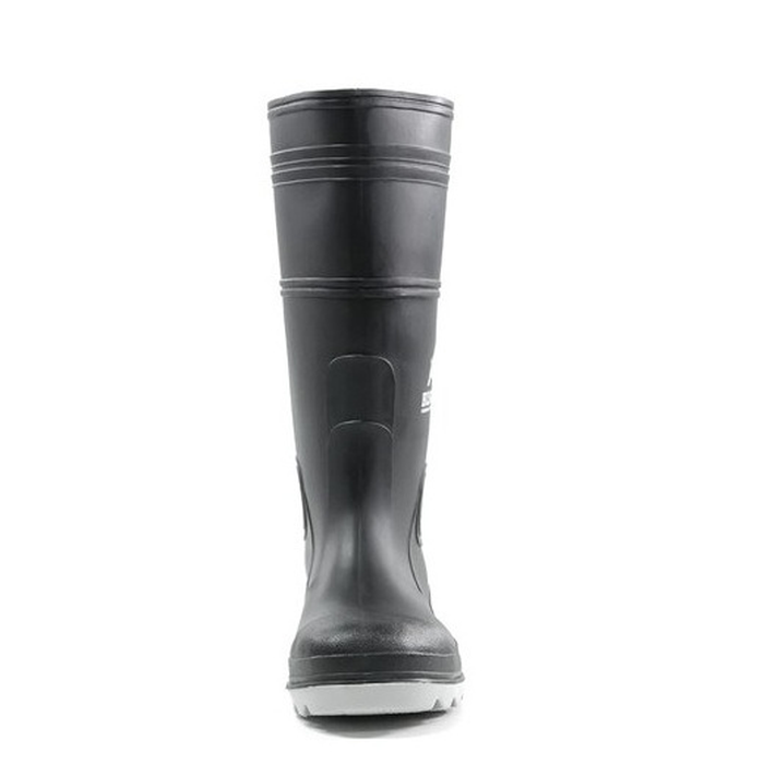 Bison INCAGSBKGY Gumboot PVC Safety, black front view, heavy duty industrial, slip resistant