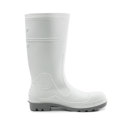 Heavy duty, nitrile, steel toe cap, Bison MOHAWKWGY PVC/Nitrile Food Industry Safety Gumboot white with grey, side view