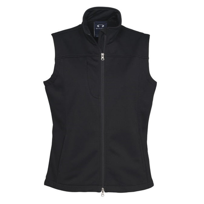 Black, sleeveless, front concealed pockets, front view, Biz Collection J29123 Ladies Soft Shell Vest