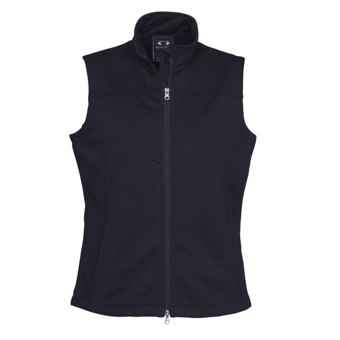 Navy blue, water repellent, front view, Biz Collection J29123 Ladies Soft Shell Vest