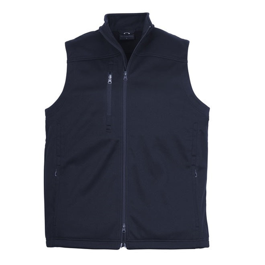 Navy, water repellant, stand up collar, front view, Biz Collection J3881 Mens Softshell Vest