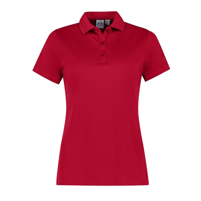 Red, quick drying, flattering, Biz Collection P206LS Womens Action Short Sleeve Polo, front view