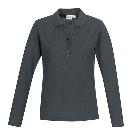 Charcoal, long sleeve, front view, UPF protection, Biz Collection P400LL Crew Ladies Long Sleeve Polo