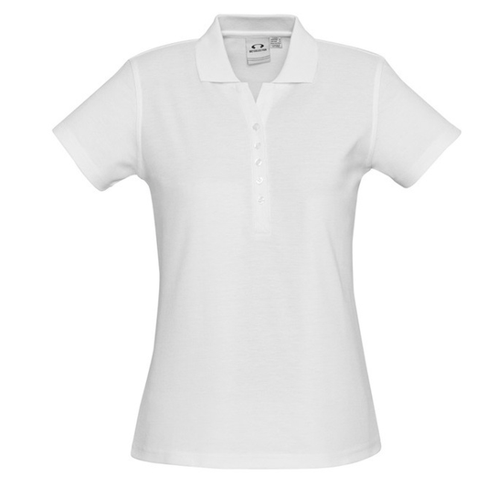White short-sleeve Biz Collection P400LS Crew Ladies Polo, front view