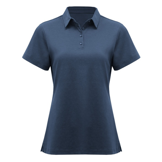 Mineral blue, Biz Collection P515LS Womens Lotus Short Sleeve Polo, front view, side splits
