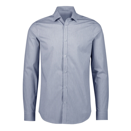Navy/white, premium cotton with stretch, Biz Collection S339ML Mens Bristol Tailored Long Sleeve Shirt, front view