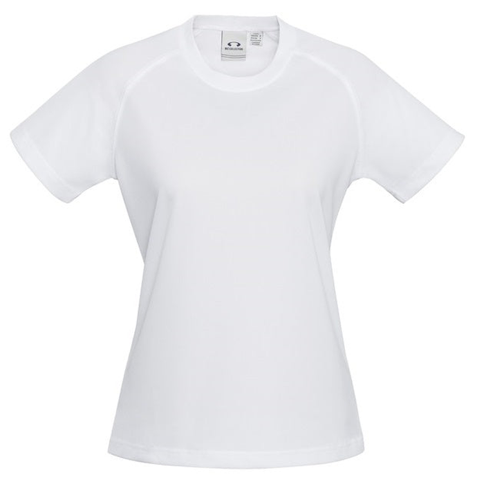 White short-sleeve crewneck athletic t-shirt with raglan sleeves, Biz Collection T301LS Ladies Sprint Tee