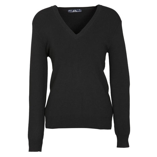 Womens Black knit pullover, Flattering deep V-neck, Soft and lightweight, Modern Fit professional corporate everyday easy care light jumper