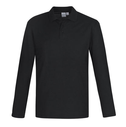 Mens Black modern fit, classic button down long sleeve everyday long wearing comfortable professional men's long sleeve polo, workwear polo shirt, corporate uniform polo, business polo shirt, cotton pique polo, UPF work shirt, professional workwear, long sleeve uniform shirt, office polo, men's work clothing