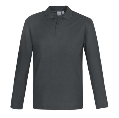 Mens charcoal dark grey ribbed collar smart professional corporate workwear long sleeve breathable easy care long wearing polo top polo shirt