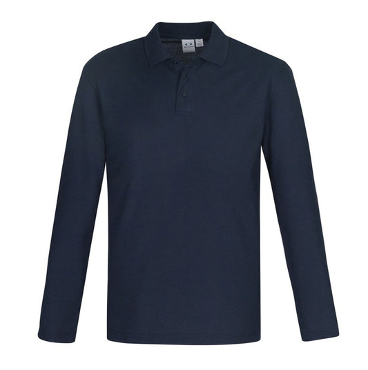 Mens Navy classic fit button down collar UPF 50+ rating Durable Modern Fit styling office wear and weekend wear long sleeve polo shirt
