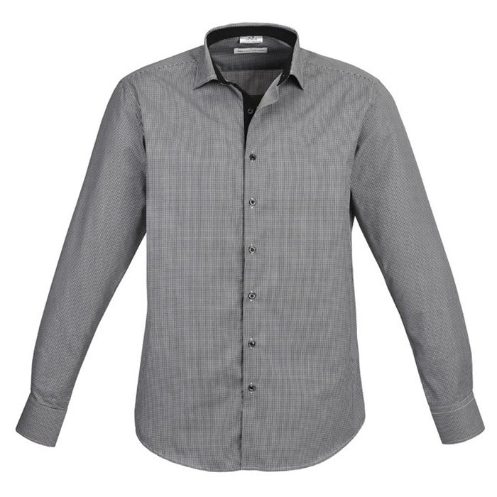 Mens professional corporate black shirt button down contrast plackard Biz Collection S267ML Edge Mens Long Sleeve Shirt