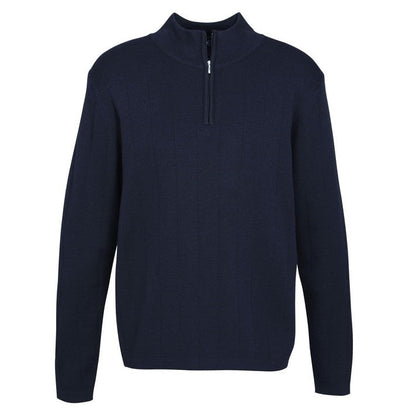 Mens modern fit jumper, business attire, navy zip up high neck merino wool durable machine washable corporate professional business winter wear Biz Collection WP10310 Mens 80/20 Knit Pullover low pill knitwear