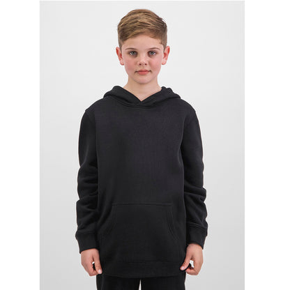 Child wearing a black hoodie on a white background