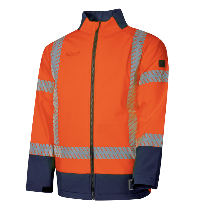 Bool BW2300T8 HiVis PPE2 Softshell Jacket with Segmented FR Reflective Tape Hi Vis Orange And Navy Colour
