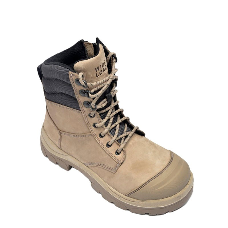 Stone beige extra wide scuff cap zip sided Wide Load 890SZ Stone 8" Zip Side Safety Boot