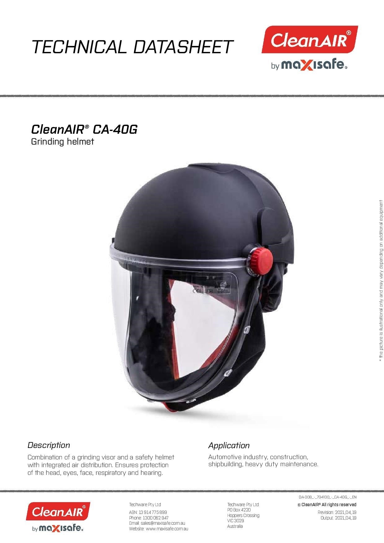 Maxisafe R304100H CleanAIR CA-40G Hard Hat w/ Toric Visor & AerGO PAPR Kit - Heavy Duty Battery