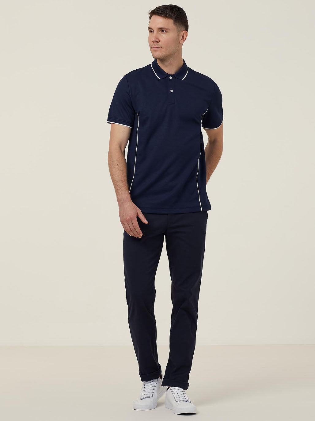 NNT CATJA2 Antibacterial Polyface Short Sleeve Tipped Polo - Navy - Alternative Front View