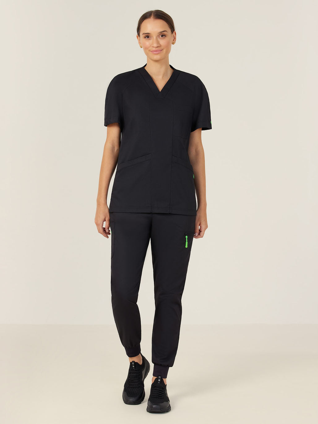 NNT CATRFV Carl V-Neck Scrub Top Style - Black - Alternative Front View