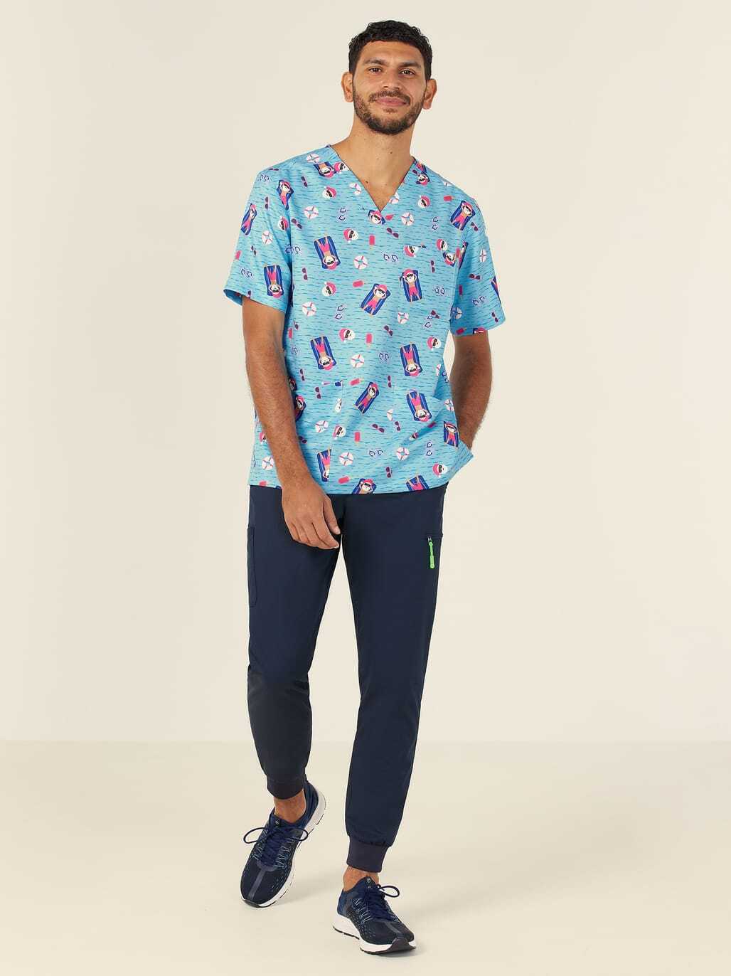 NNT CATRGK Festive Santa Pool Party Scrub Top