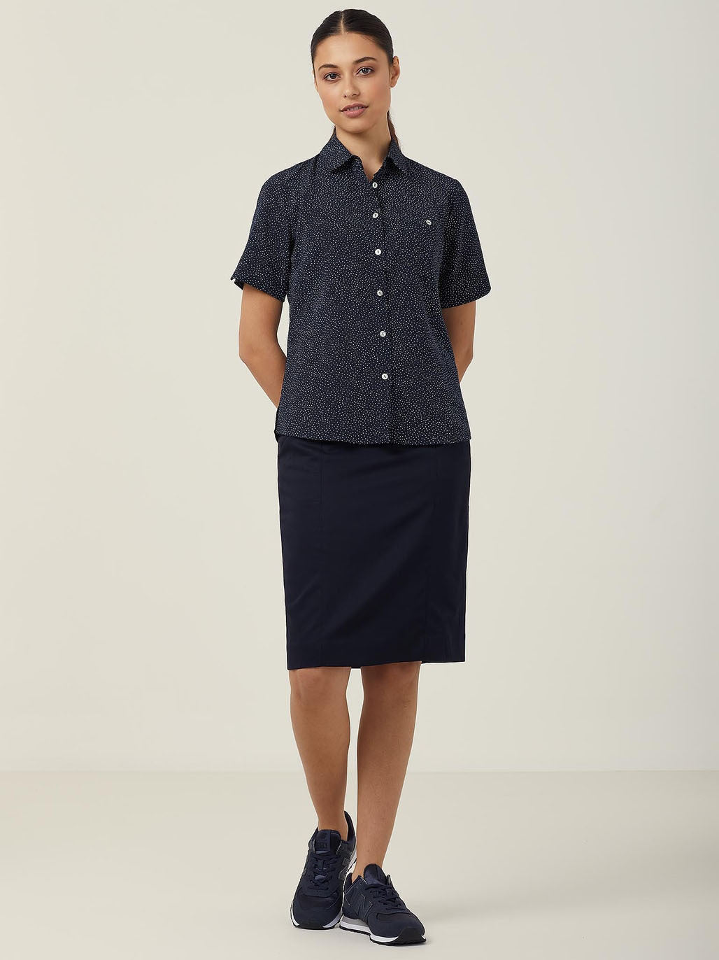 NNT CATU7H Silvi Spot Print Short Sleeve Shirt - Navy - Alternative Front View