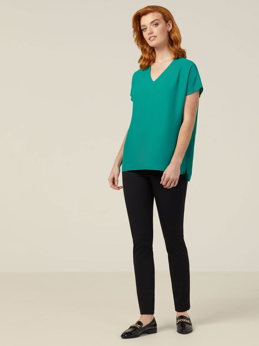 NNT CATUPU French Georgette Short Sleeve V-Neck Top