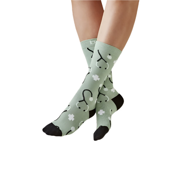 Inaura CCS149U Unisex Happy Feet Comfort Socks - Sage/Black - Product View