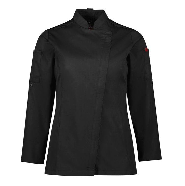 Biz Collection CH330LL Womens Alfresco Long Sleeve Chef Jacket - Black - Front View