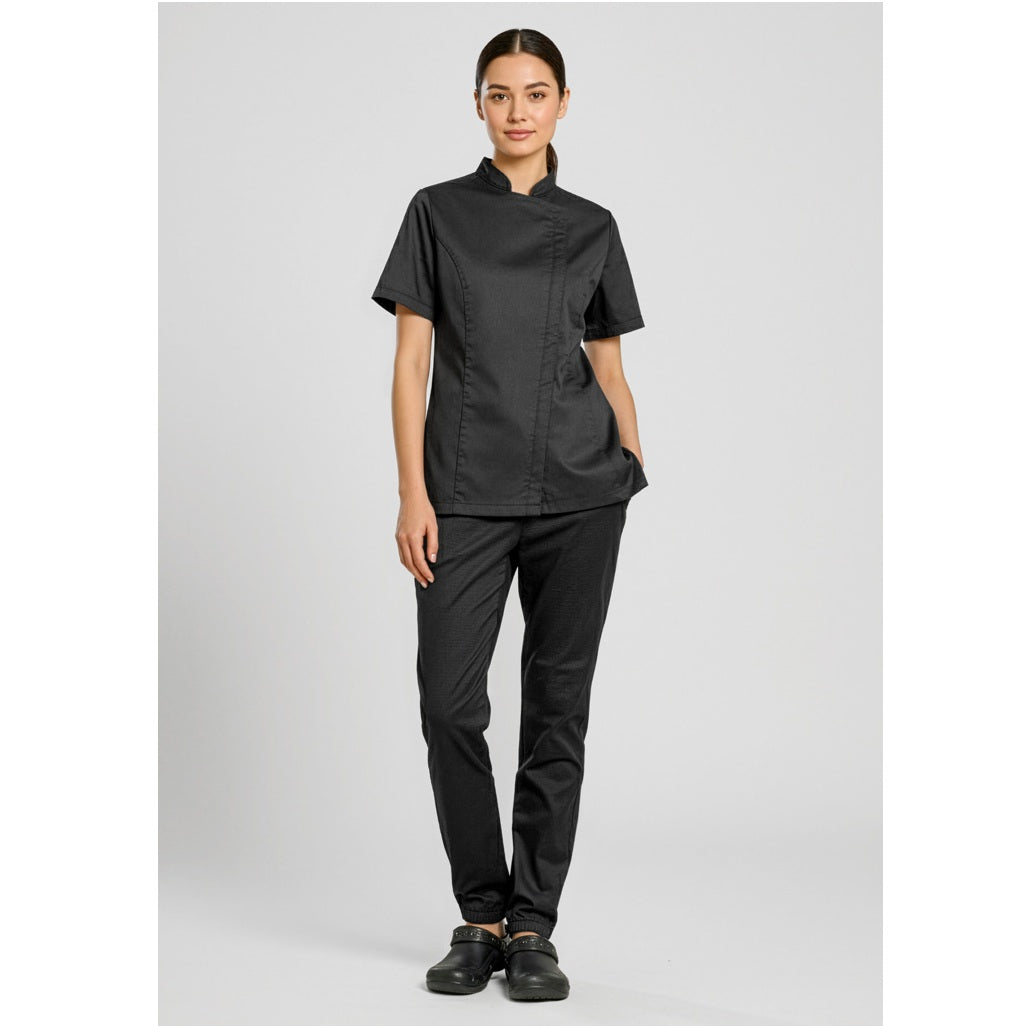 Biz Collection CH330LS Womens Alfresco Short Sleeve Chef Jacket - Black - Alternative Front View