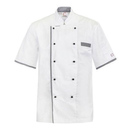 Chefscraft CJ042 DISCONTINUED Executive Chefs Lightweight Vented Short Sleeve Jacket with Checked Detail