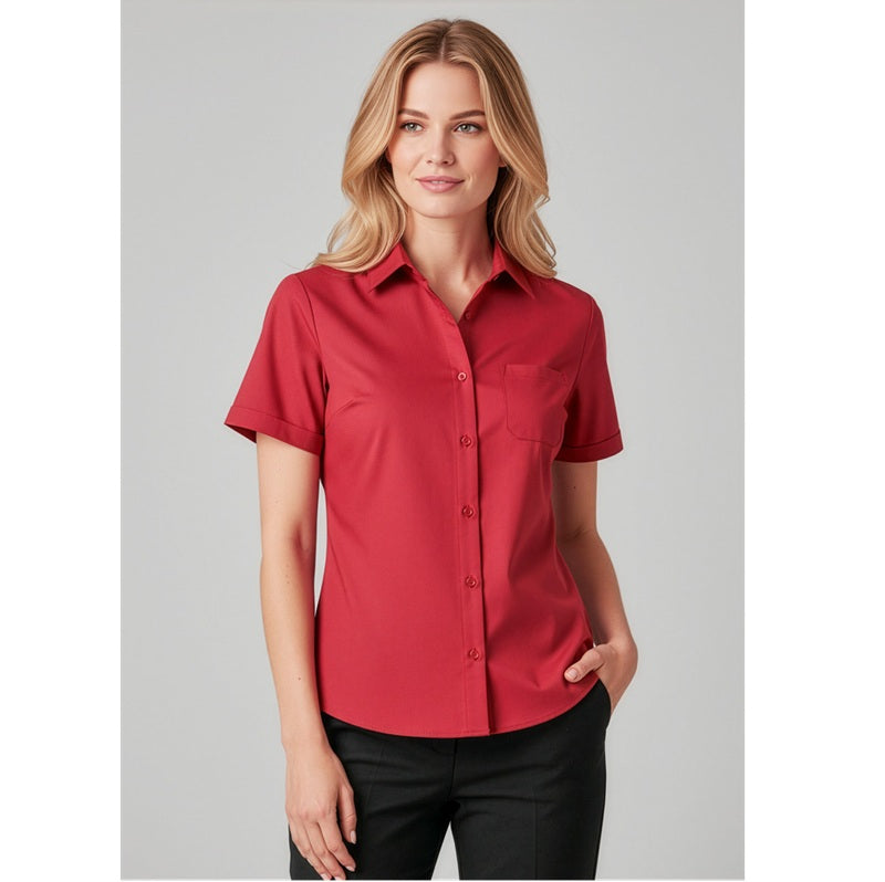 Inaura CS947LS Ladies Plain Short Sleeve Shirt - Cherry - Front View