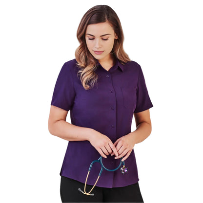 Inaura CS947LS Ladies Plain Short Sleeve Shirt - Purple - Angled View